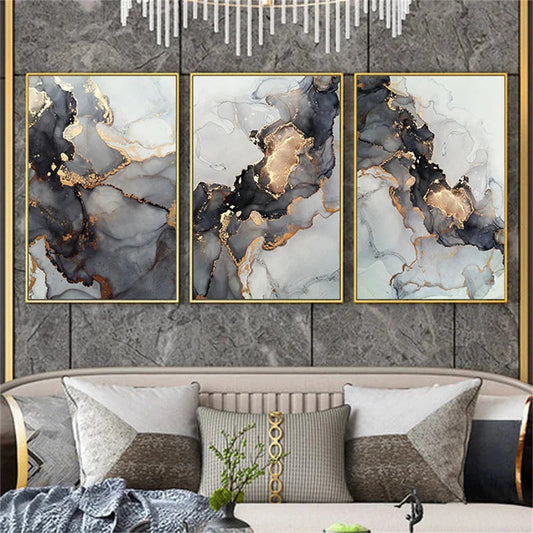 Black and Gold Marble Wall Art Canvas Painting Luxury Abstract Art Poster Prints Nordic Modern Art Aesthetic Hoom Decor Picture - HOMELIVING