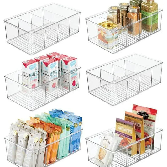 Refrigerator Organizer Bin Clear Plastic Food Storage Organizer Fridge Storage Box with Divider Freezer Pantry Kitchen Organizer - HOMELIVING