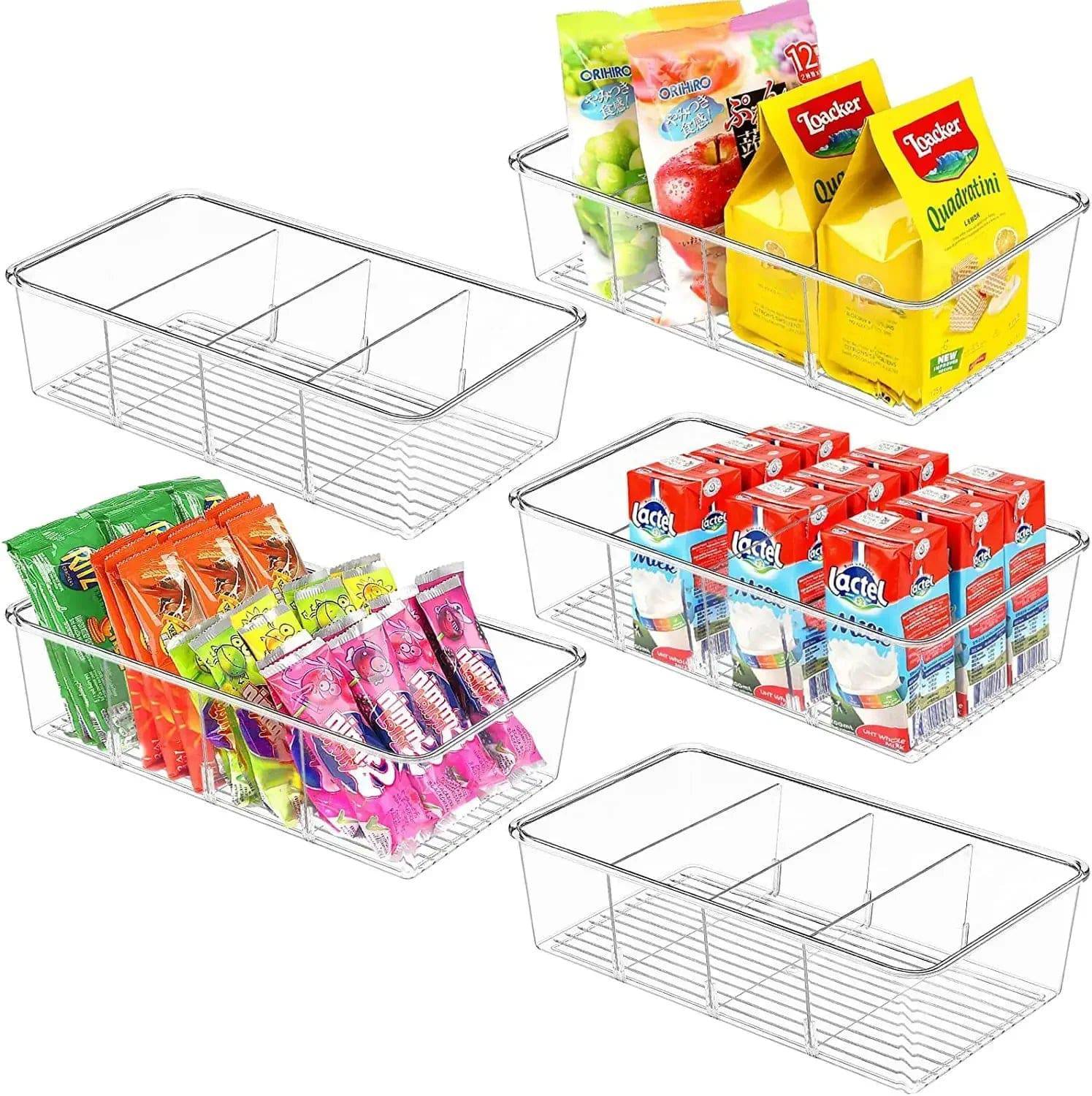 Refrigerator Organizer Bin Clear Plastic Food Storage Organizer Fridge Storage Box with Divider Freezer Pantry Kitchen Organizer - HOMELIVING