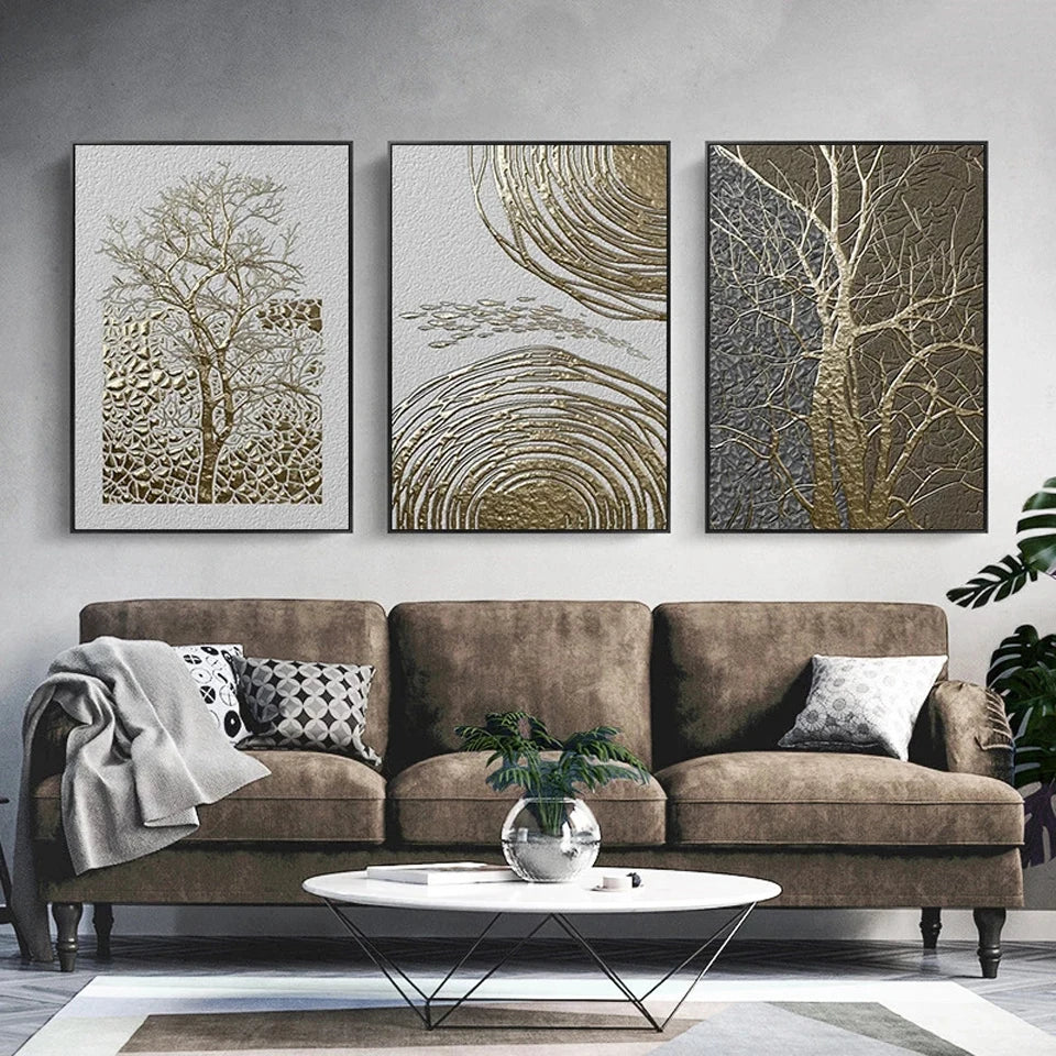 Abstract Tree Diamond Painting Wall Art Picture Classical Golden Diamond Mosaic Embroidery for Vintage Home Living Room Decor - HOMELIVING