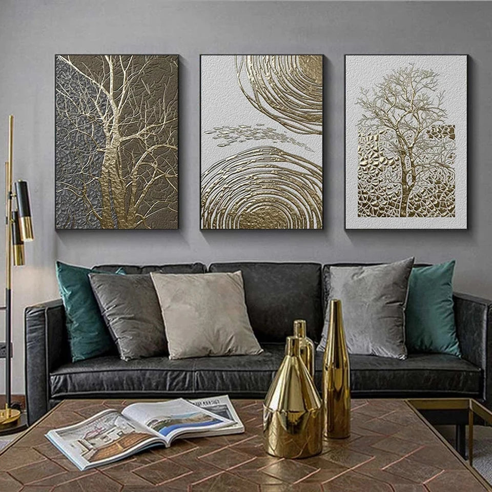 Abstract Tree Diamond Painting Wall Art Picture Classical Golden Diamond Mosaic Embroidery for Vintage Home Living Room Decor - HOMELIVING