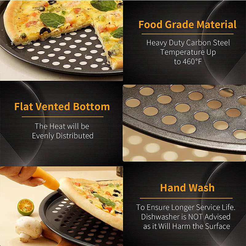 Nonstick Carbon Steel Pizza Crisper Tray - Round Deep Dish Pan