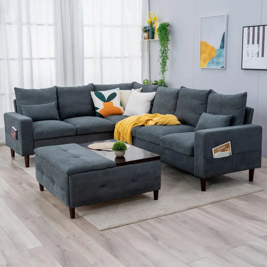 Modern Upholstered L-Shape Sectional Sofa,2 Seater /2 Seater + 3 Seater Corner Couch for Living Room - HOMELIVING