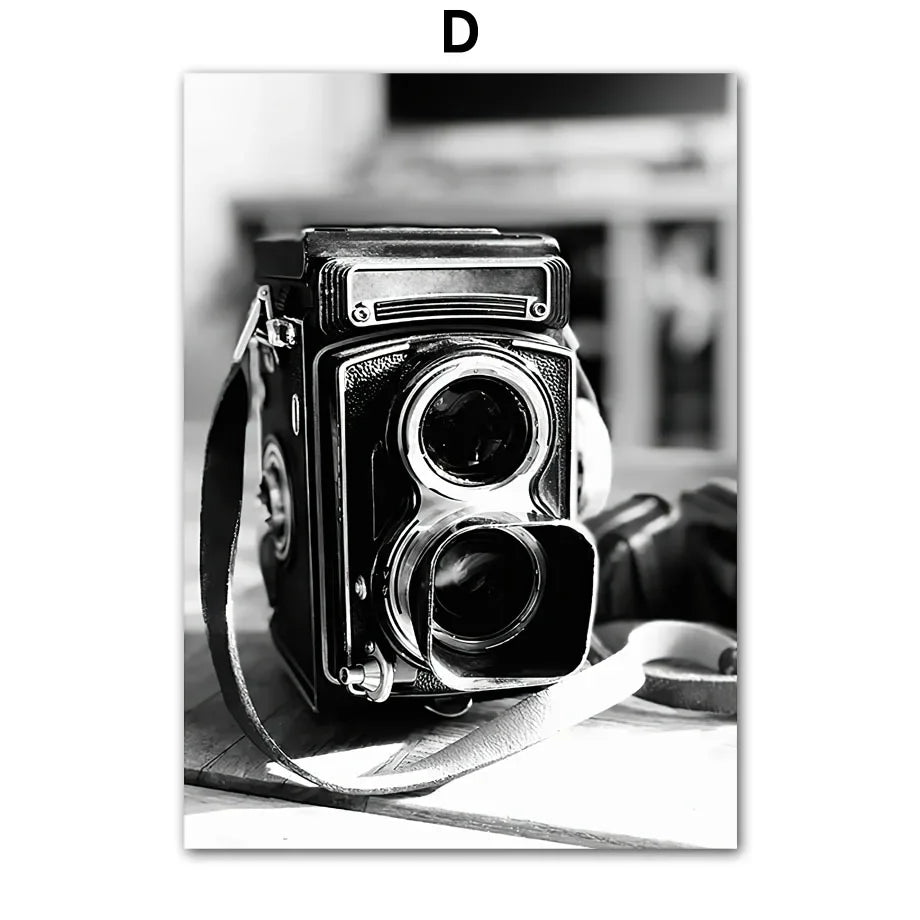 Black White Retro Camera Gramophone Phone Wall Art PaintingCanvas  Nordic Posters And Prints Wall Pictures For Living Room Decor - HOMELIVING