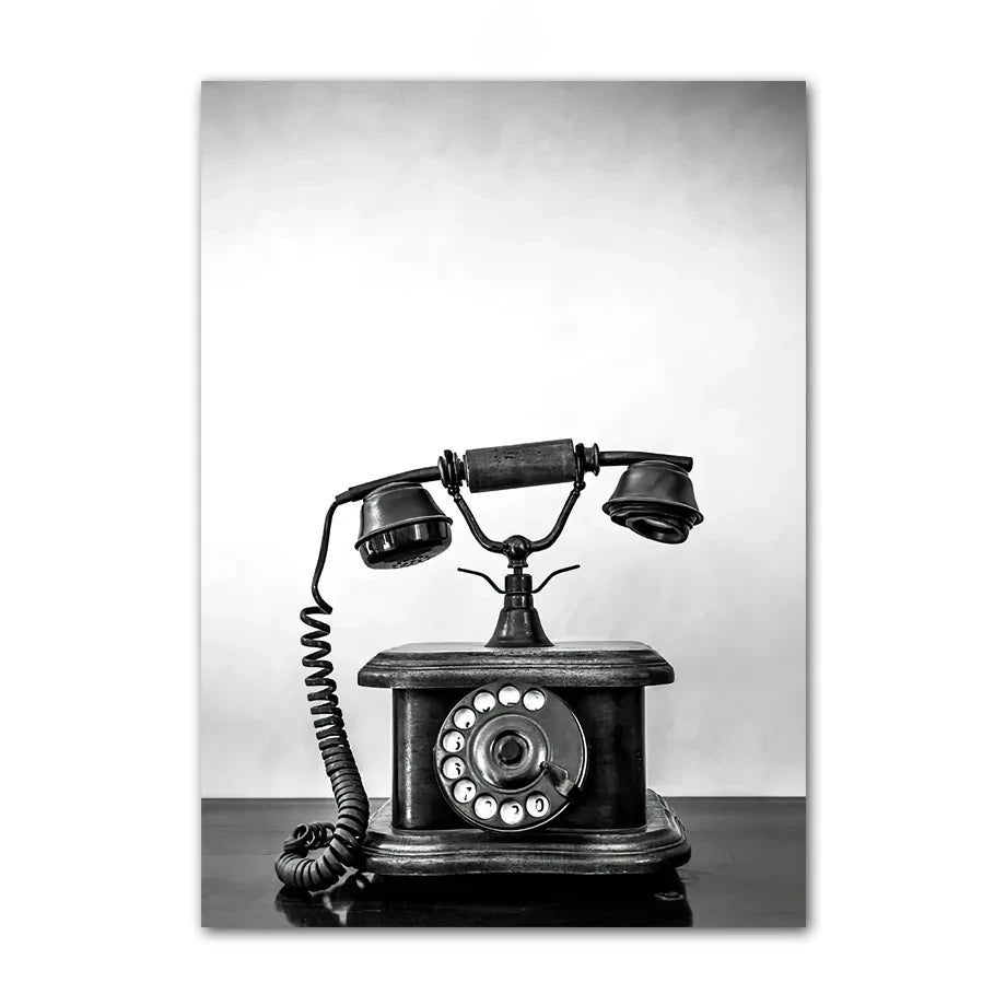 Black White Retro Camera Gramophone Phone Wall Art PaintingCanvas  Nordic Posters And Prints Wall Pictures For Living Room Decor - HOMELIVING