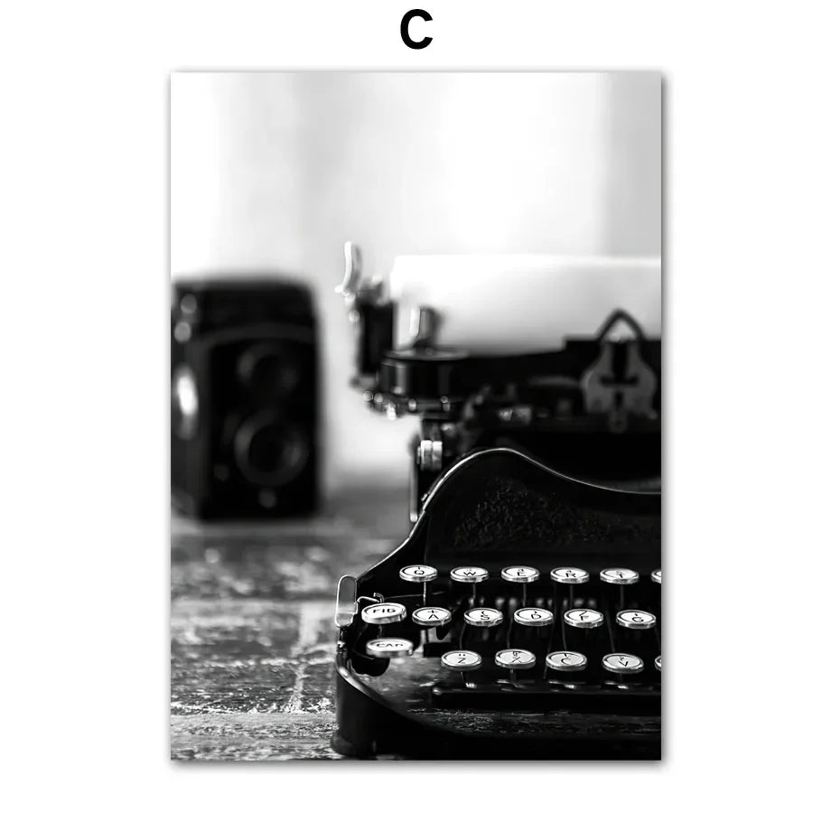 Black White Retro Camera Gramophone Phone Wall Art PaintingCanvas  Nordic Posters And Prints Wall Pictures For Living Room Decor - HOMELIVING