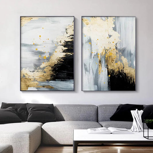 Abstract Gold Foil Nordic Luxury Canvas Painting Black White Posters and Prints Modern Wall Art Pictures for Living Room Decor - HOMELIVING