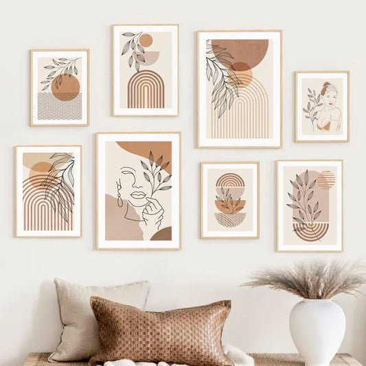 Boho Sun Geometry Rainbow Minimalist lines Abstract Posters Wall Art Pictures Nordic Living Room Decor Prints Canvas Painting - HOMELIVING