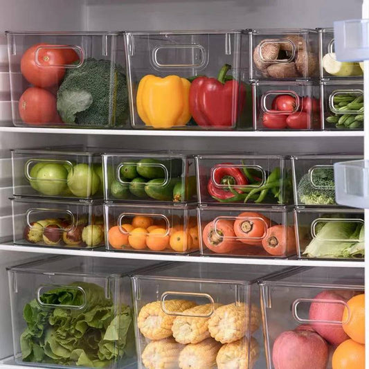 Refrigerator Organizer Bin Stackable Food Fridge Storage Box With Handle Clear Plastic Food Freezer Pantry kitchen Organizer - HOMELIVING