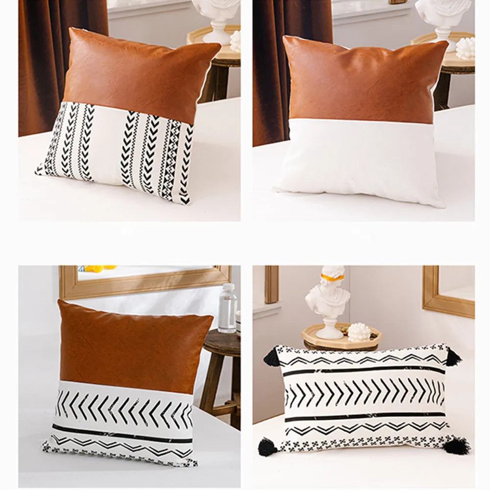 Faux Leather Patchwork Cushion Cover 45x45cm/35x50cm