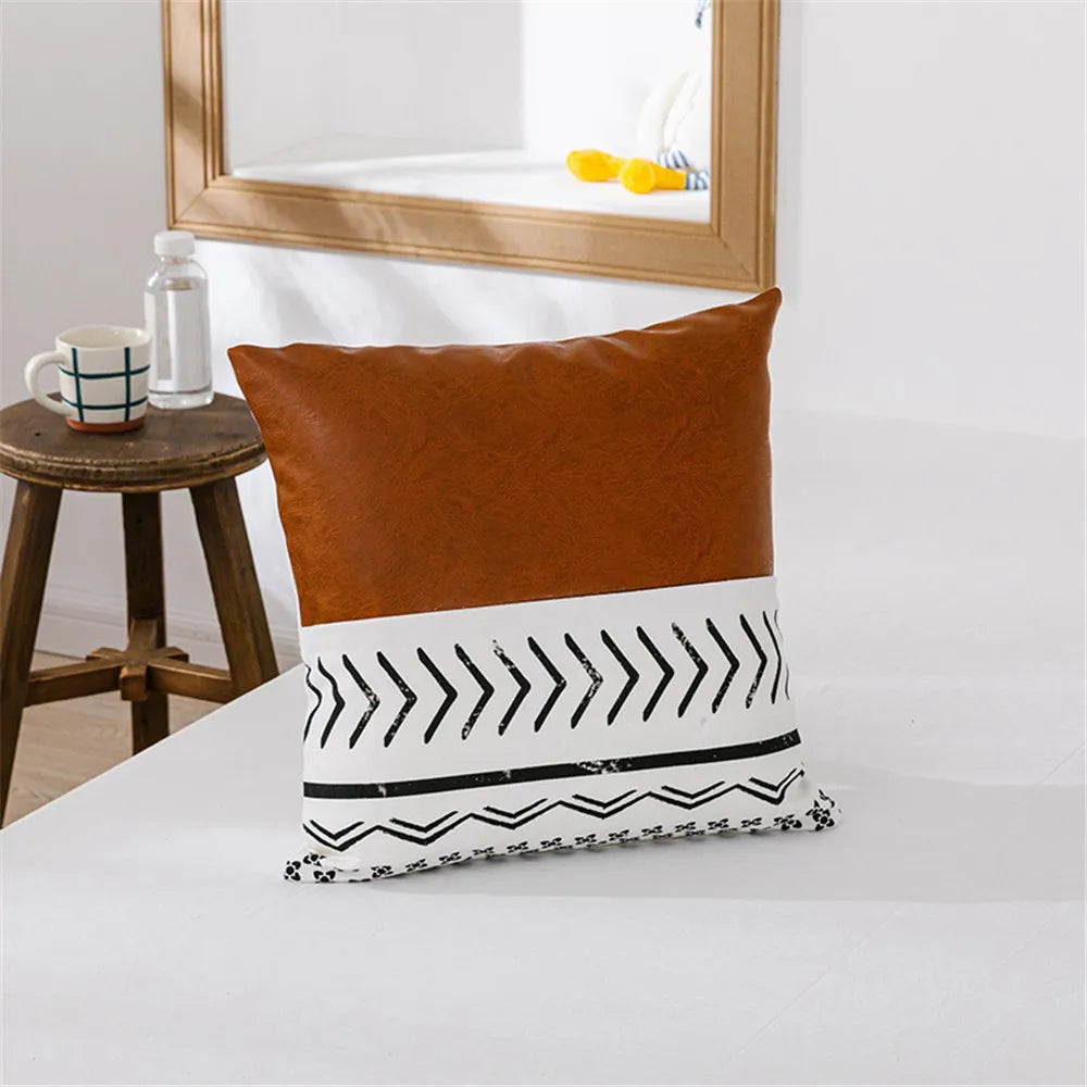 Faux Leather Patchwork Cushion Cover 45x45cm/35x50cm