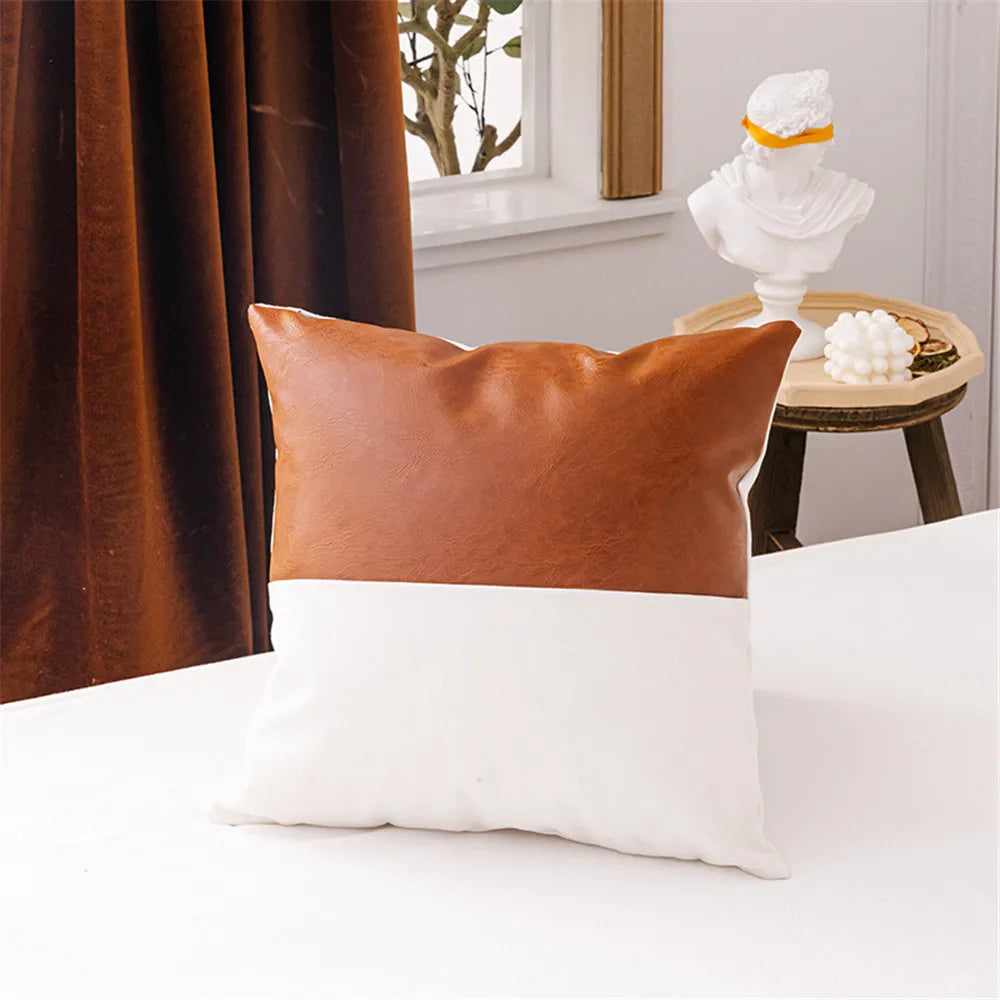 Faux Leather Patchwork Cushion Cover 45x45cm/35x50cm