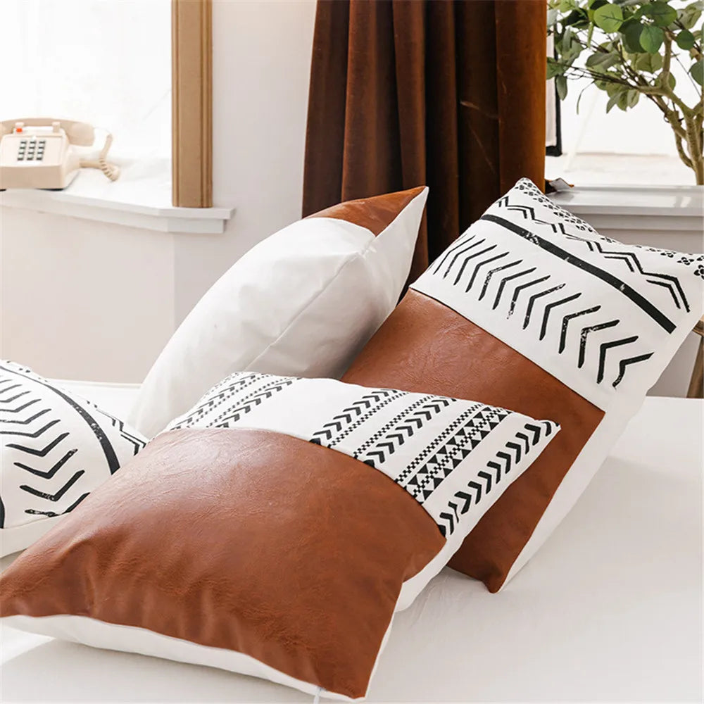 Faux Leather Patchwork Cushion Cover 45x45cm/35x50cm
