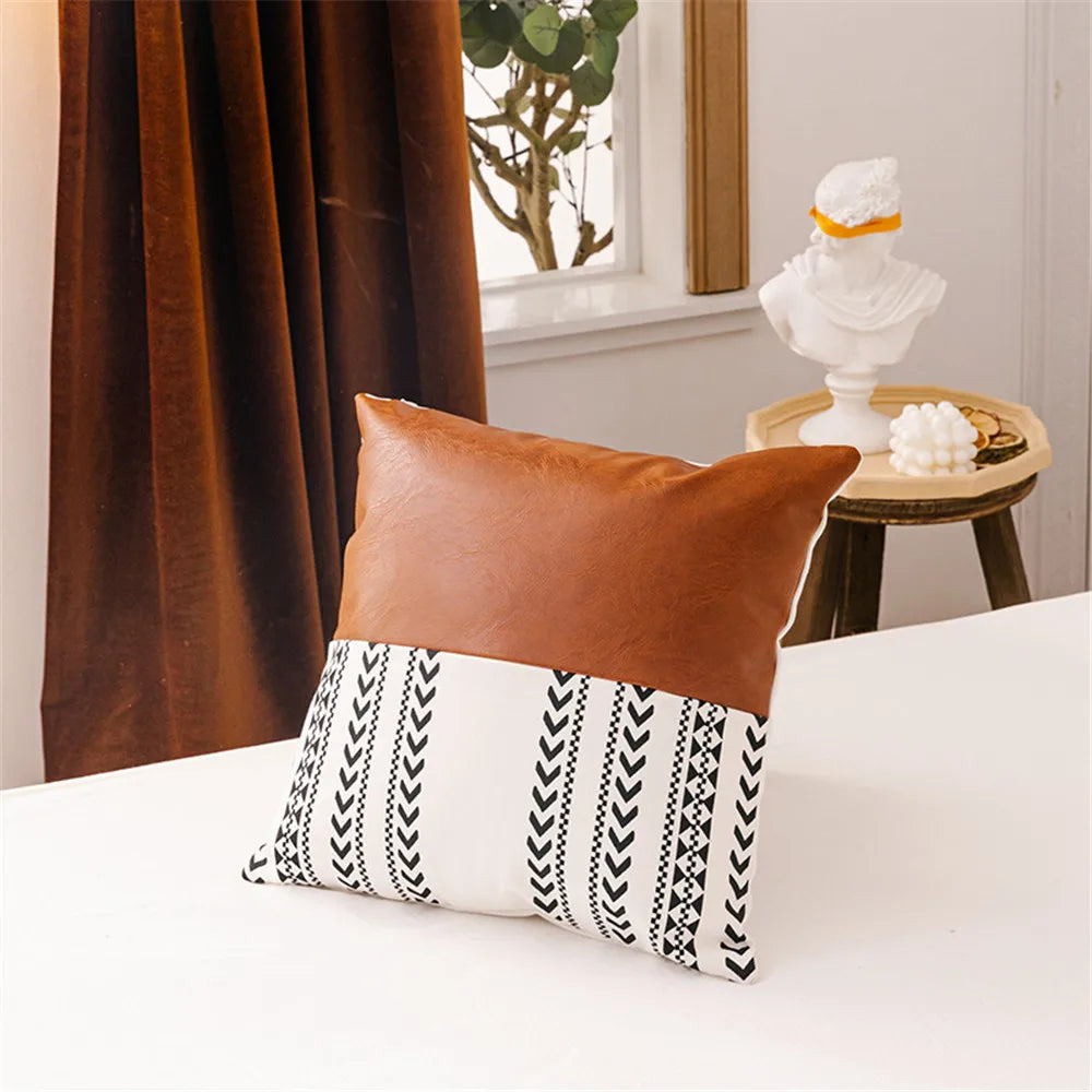 Faux Leather Patchwork Cushion Cover 45x45cm/35x50cm