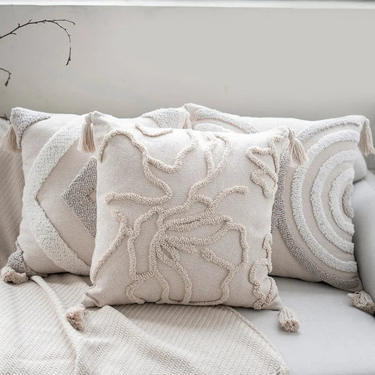 Bohemia Tufted Cushion Cover 45x45cm with Geometric Tassels