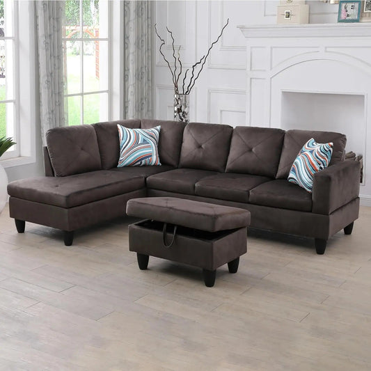 Sectional Sofa, Modular Sectional Sofa with Chaise, Flannel Modular Couch with Storage Ottoman, L Shaped Sofas & Couches - HOMELIVING