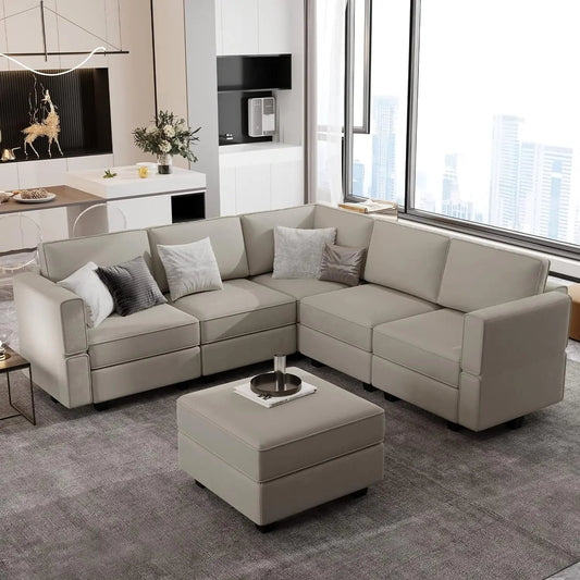 Modular Sectional Sofa with Storage Seats Velvet L Shaped Corner Couch Convertible Sectional Sofa with Chaise - HOMELIVING