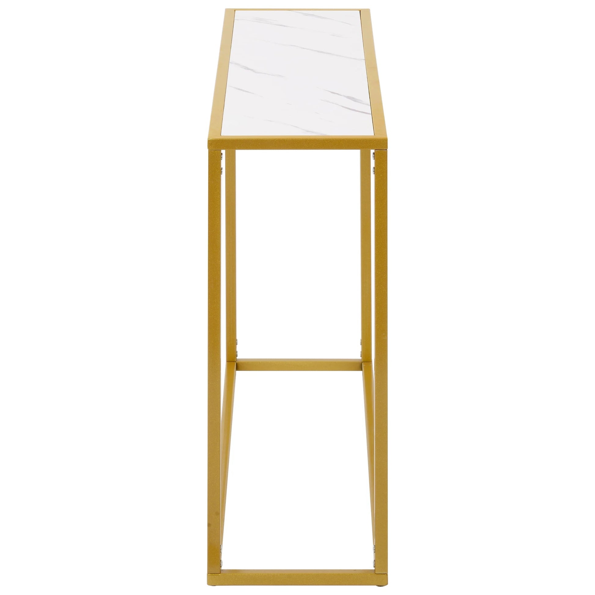 Sofa Side Table Minilalist Porch Console Table Marble Panel Metal Legs Rectangle 106x28x76CM White/Black[US-Stock] - HOMELIVING