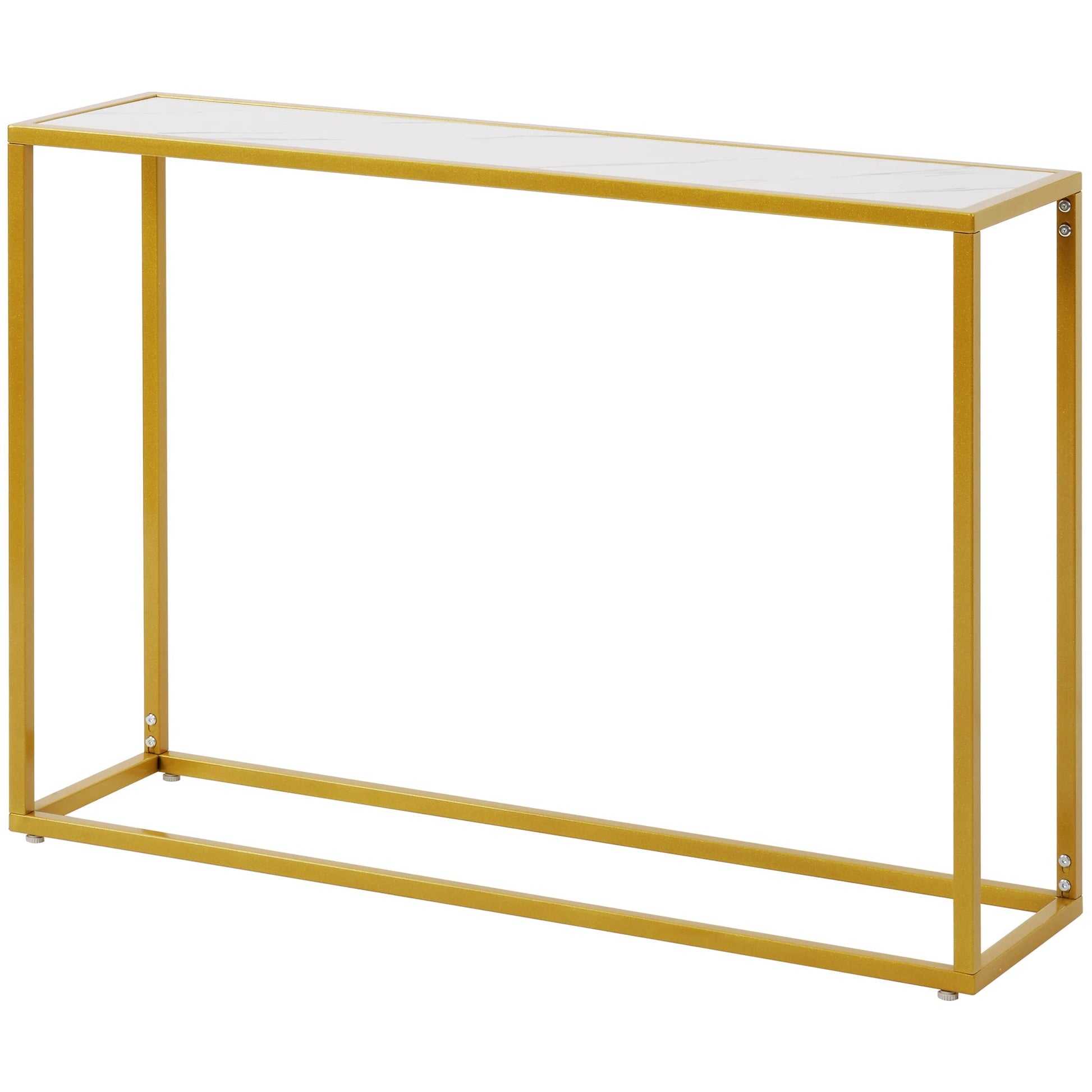 Sofa Side Table Minilalist Porch Console Table Marble Panel Metal Legs Rectangle 106x28x76CM White/Black[US-Stock] - HOMELIVING