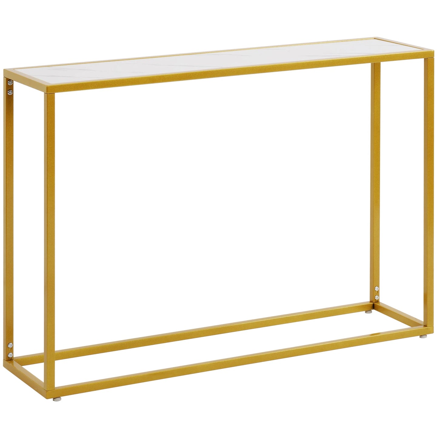 Sofa Side Table Minilalist Porch Console Table Marble Panel Metal Legs Rectangle 106x28x76CM White/Black[US-Stock] - HOMELIVING