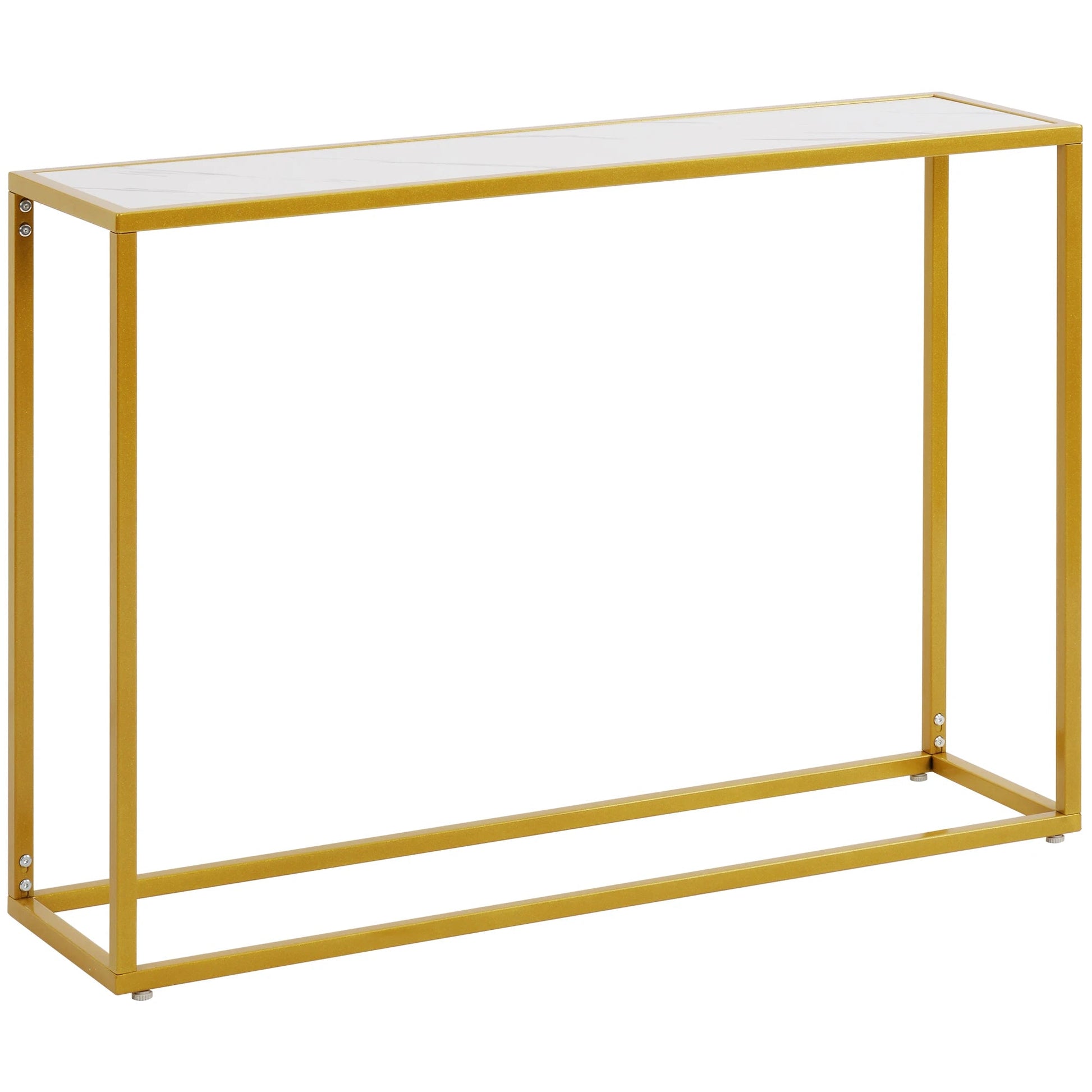 Sofa Side Table Minilalist Porch Console Table Marble Panel Metal Legs Rectangle 106x28x76CM White/Black[US-Stock] - HOMELIVING