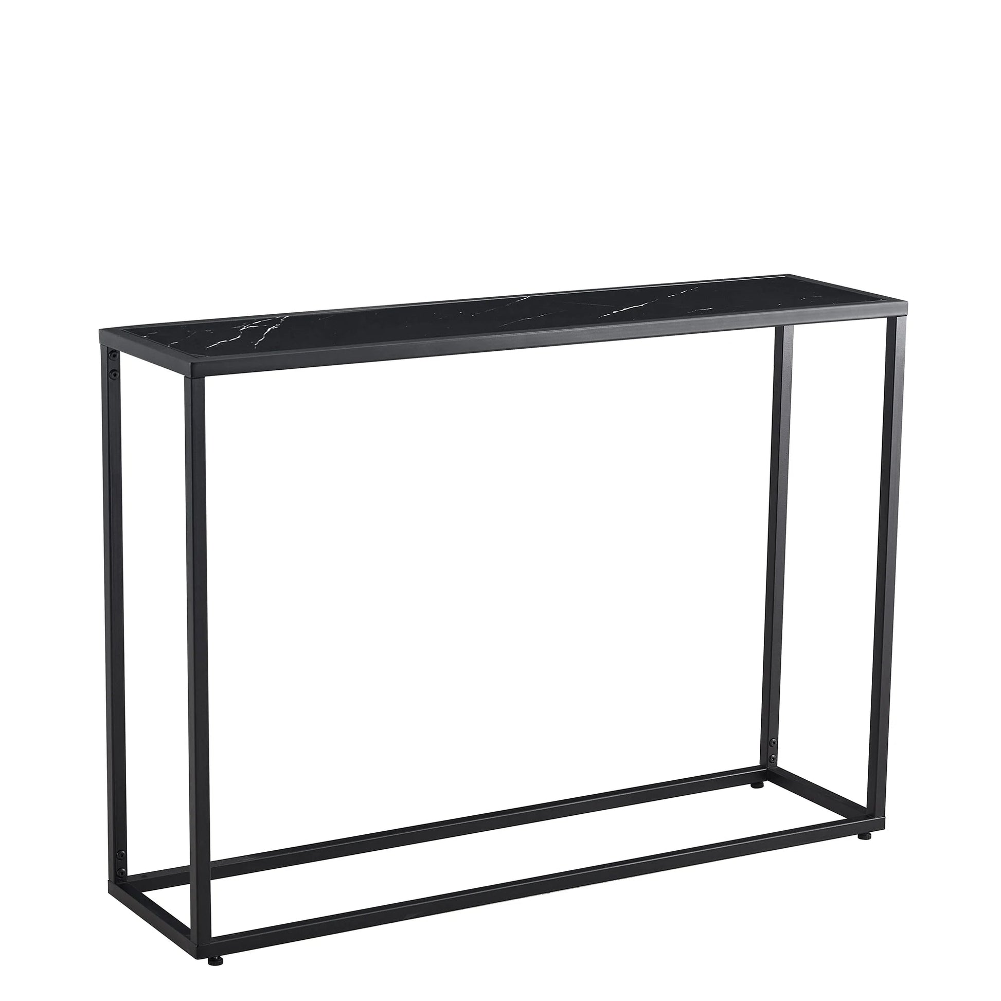 Sofa Side Table Minilalist Porch Console Table Marble Panel Metal Legs Rectangle 106x28x76CM White/Black[US-Stock] - HOMELIVING