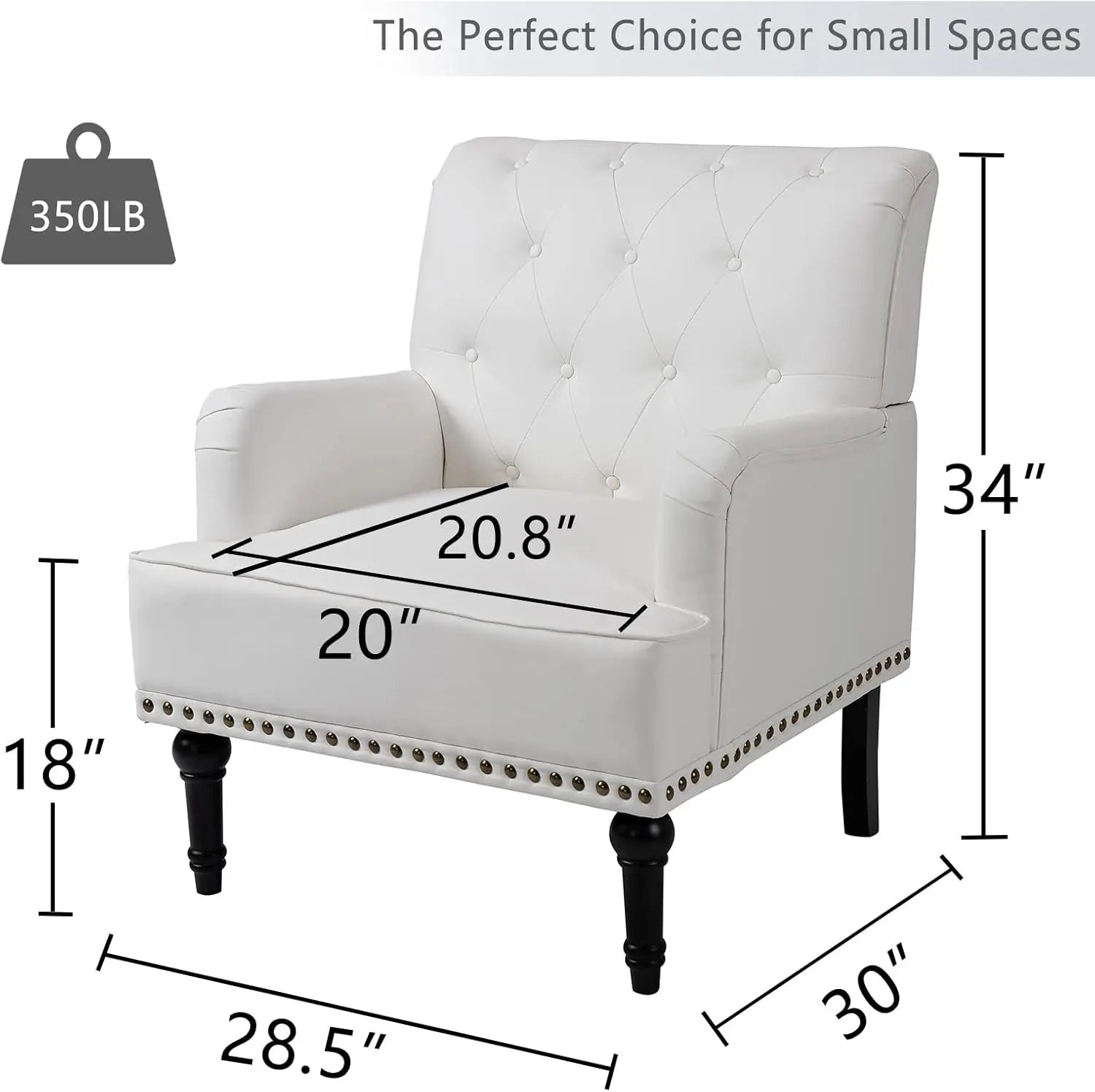 Mid-Century PU Leather Accent Chair, Living Room Sofa Chair with Black Rubber Wood Feet, Single Club Armchair with Rivet Trim - HOMELIVING