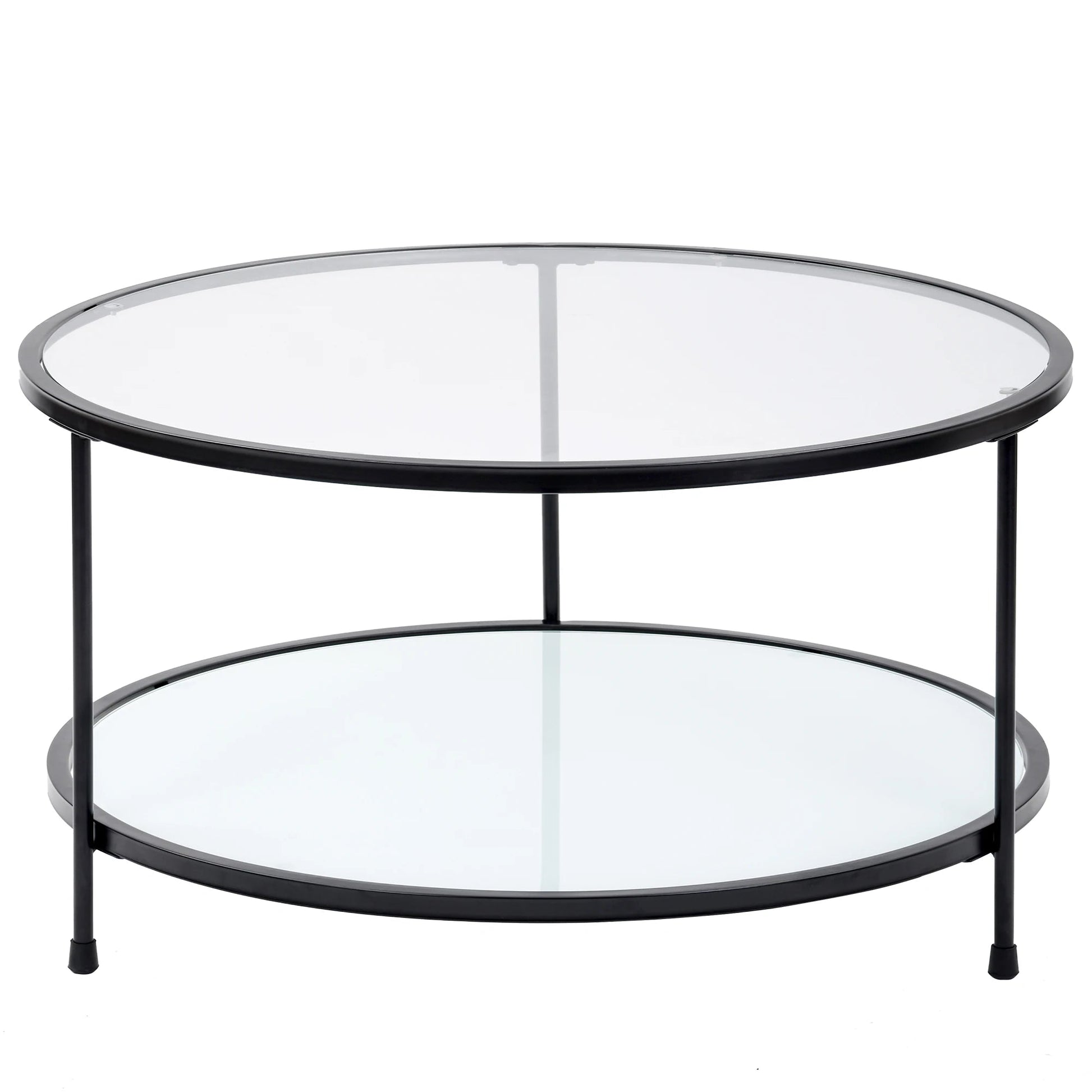 Modern Design Living Room 2-Tier Coffee Table 33.5" Cocktail Table, Metal with Stained White Tempered Glass - HOMELIVING