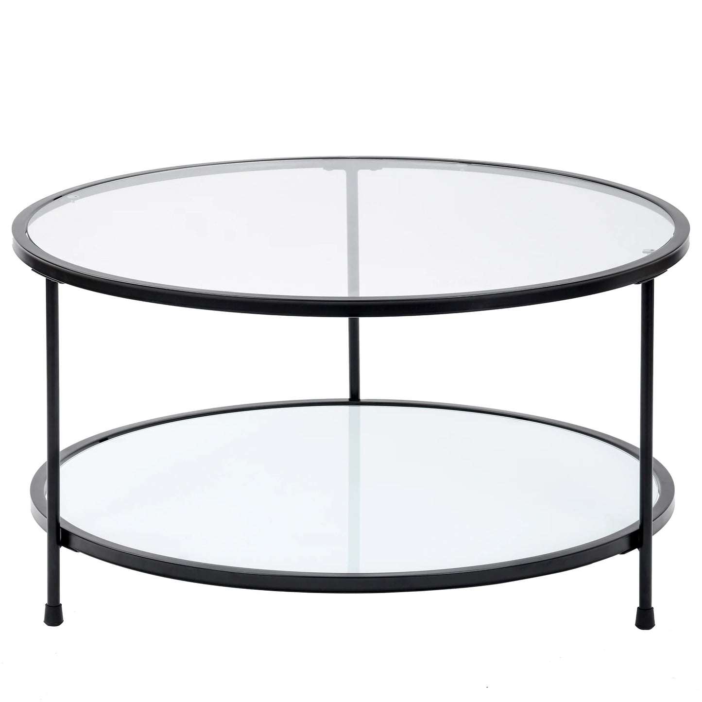 Modern Design Living Room 2-Tier Coffee Table 33.5" Cocktail Table, Metal with Stained White Tempered Glass - HOMELIVING