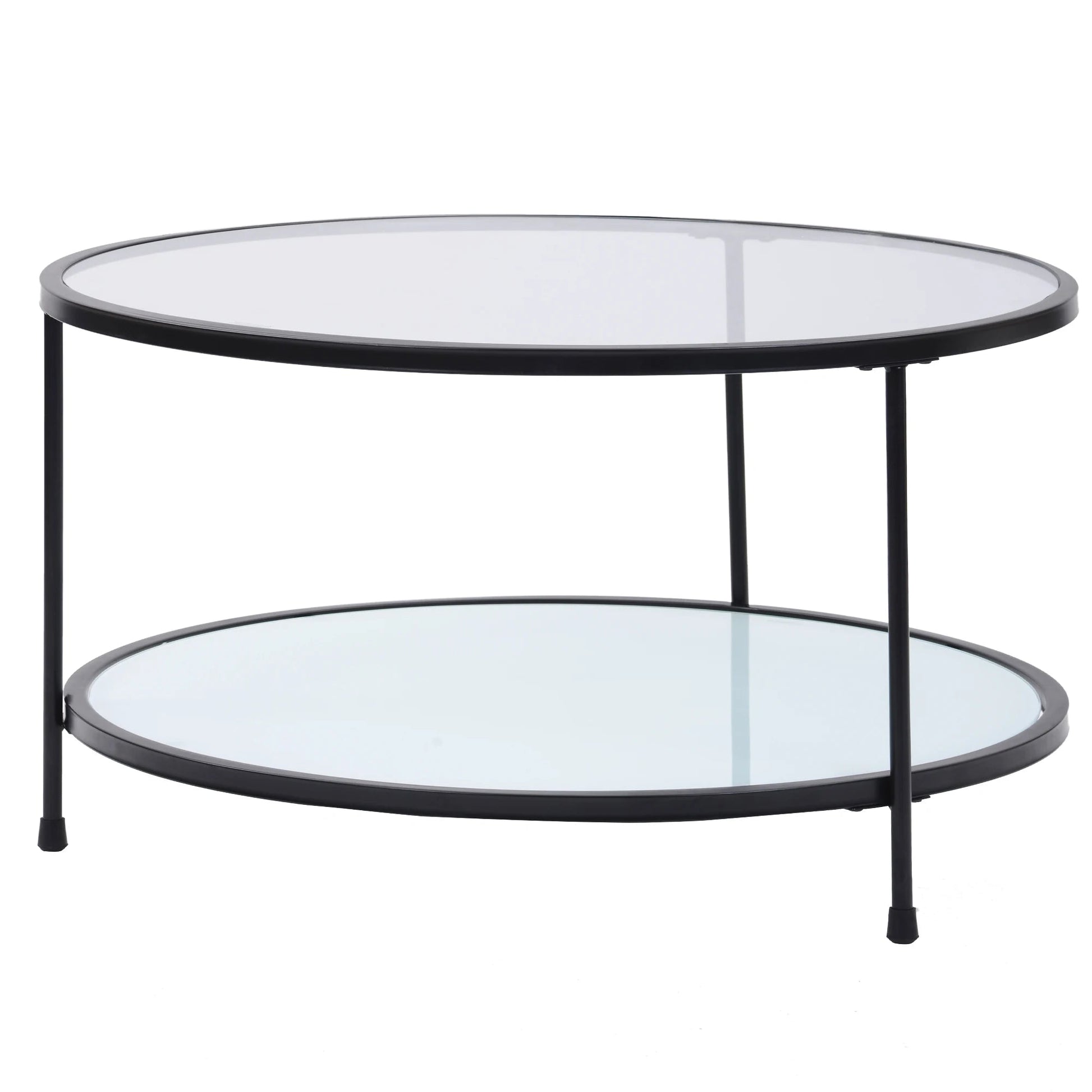 Modern Design Living Room 2-Tier Coffee Table 33.5" Cocktail Table, Metal with Stained White Tempered Glass - HOMELIVING