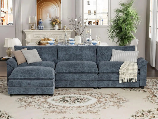 Sectional Modular Sofa L Shaped Chenille Fabric Couch with High Supportive & Soft Sponges and Removable Ottoman - HOMELIVING