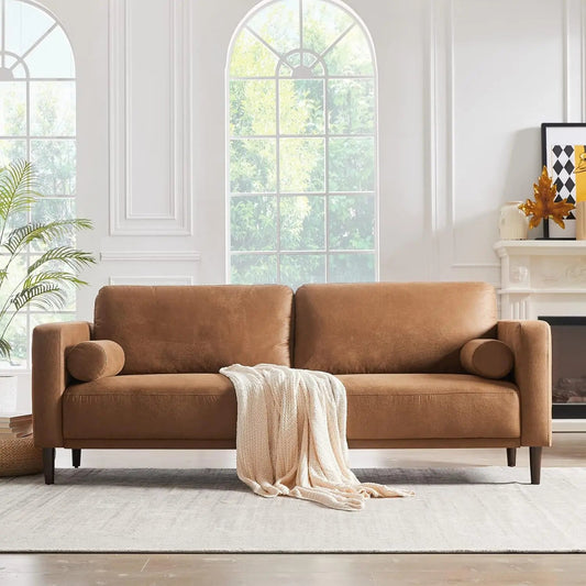 Faux Leather Sofa Couches with Extra Deep Seat, Cushion, Pillows, Solid Wood Frame & Easy Assembly, Comfy 3 Seater Loveseat Sofa - HOMELIVING