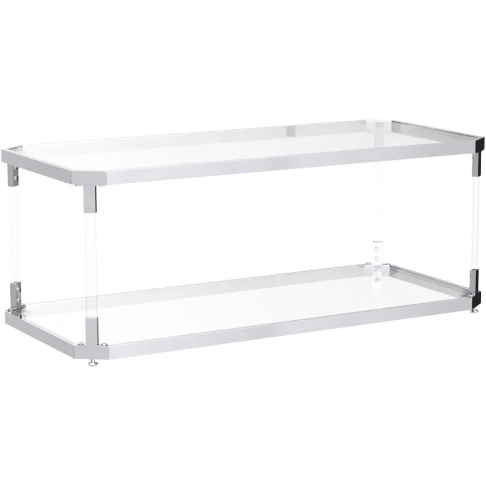 Glass Top Coffee Table, 44.1 “W, with 2 Tiers of Storage, Acrylic Legs, Chrome Frame, for Living Room, Center Table - HOMELIVING