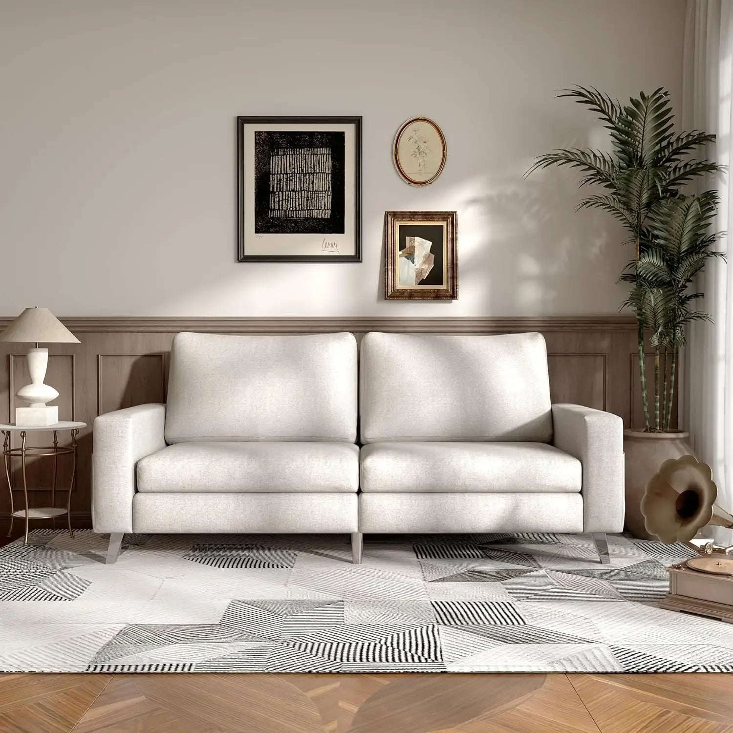 Leather Couch for Living Room, Small Brown Faux Leather Mid-Century Modern Couch Leather Sofas, 79" Wide Sofas & Couches - HOMELIVING
