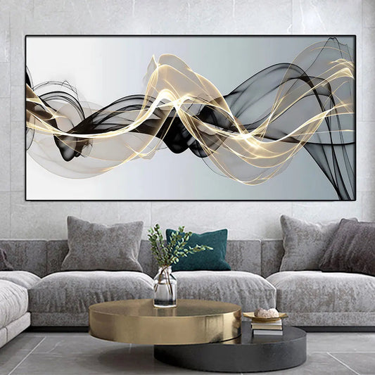 Abstract Black Gold Silk Ribbon Painting Gallery Wall Art Modern Luxury Canvas Painting Print Poster for Home Room Cuadros Decor - HOMELIVING