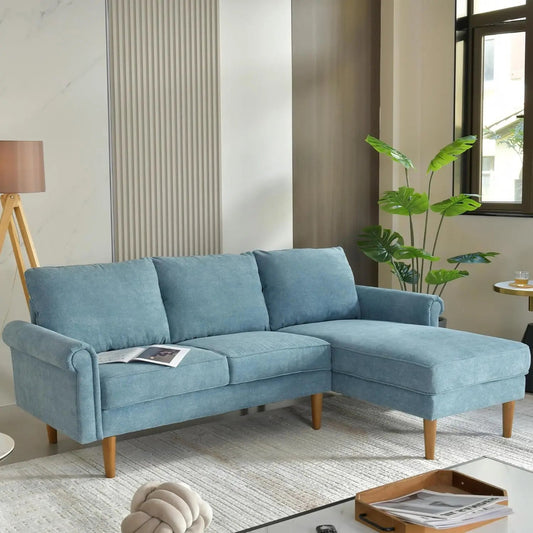 81.5" Sectional Couch,L-Shaped Sofa with Chaise,Suede Fabric 3 Seat Couch for Small Space,Living Room,Apartment - HOMELIVING
