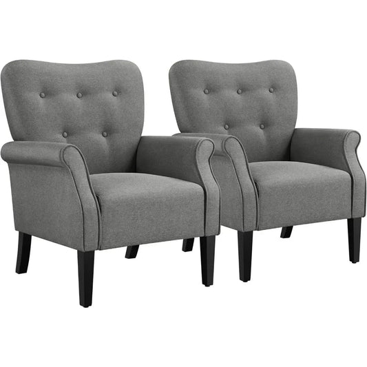 Living Room Chair Set of 2 with Sturdy Wood Legs and High Back, Modern Armchair, Mid Century Accent Living Room Chair - HOMELIVING