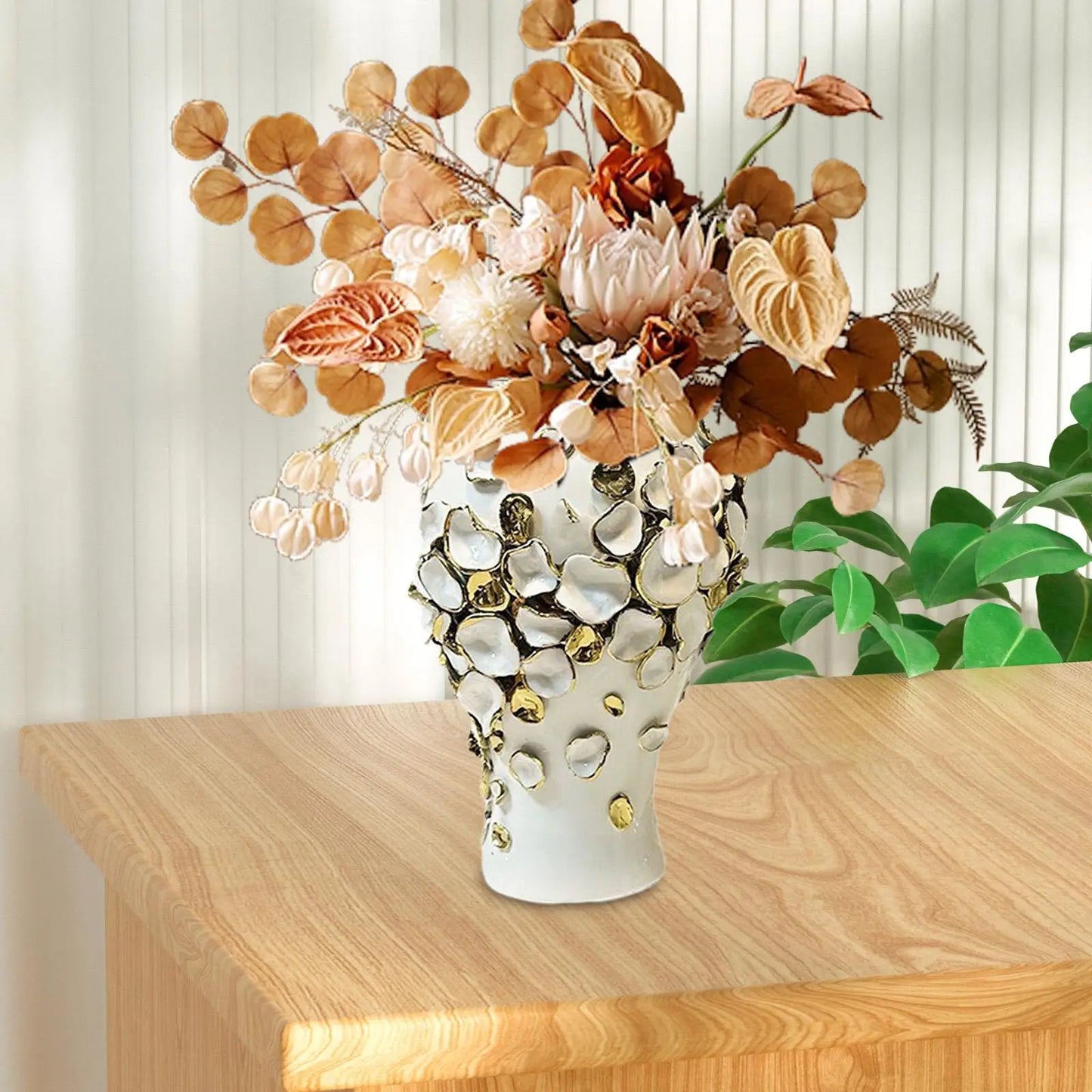 Porcelain Ginger Jar Ceramic Flower Vase Vintage Modern Tabletop Ornament for Entrance Office Party Living Room Home Decoration - HOMELIVING
