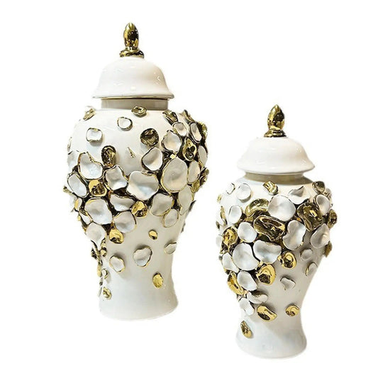 Porcelain Ginger Jar Ceramic Flower Vase Vintage Modern Tabletop Ornament for Entrance Office Party Living Room Home Decoration - HOMELIVING