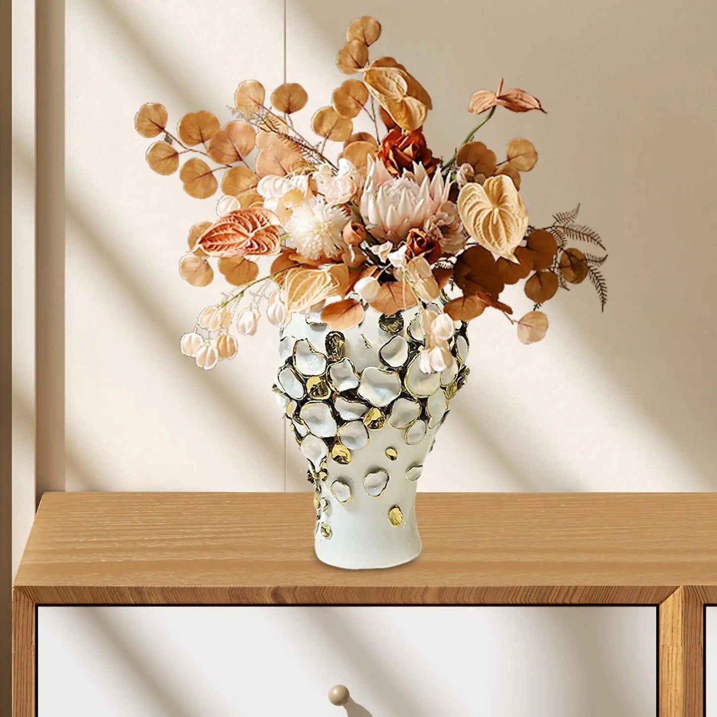 Porcelain Ginger Jar Ceramic Flower Vase Vintage Modern Tabletop Ornament for Entrance Office Party Living Room Home Decoration - HOMELIVING