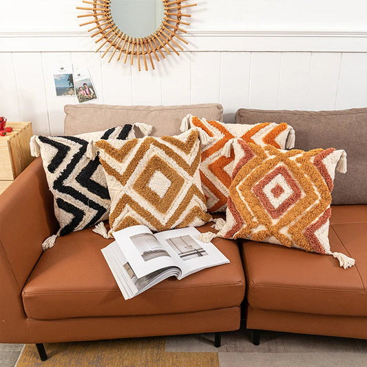Tufted Boho Cushion Cover with Tassels - 45x45cm