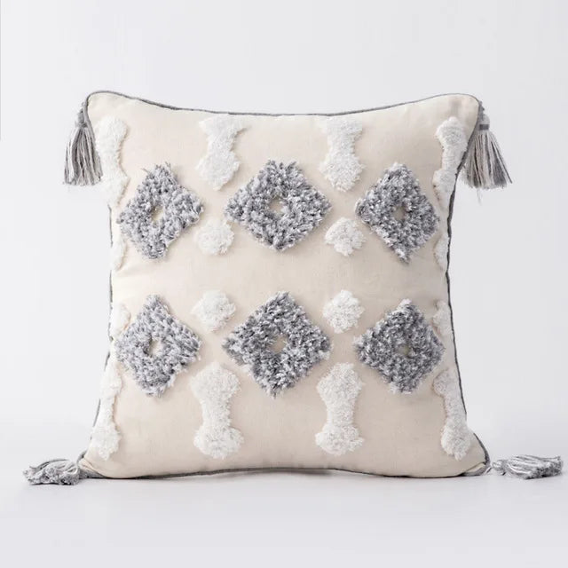 Tufted Boho Cushion Cover with Tassels - 45x45cm