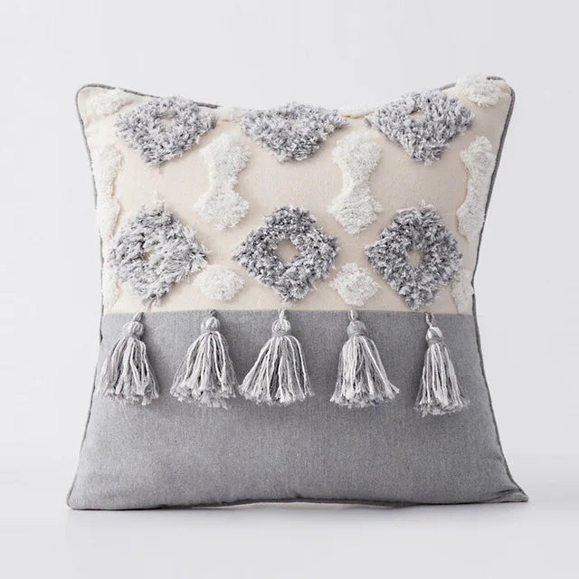 Tufted Boho Cushion Cover with Tassels - 45x45cm