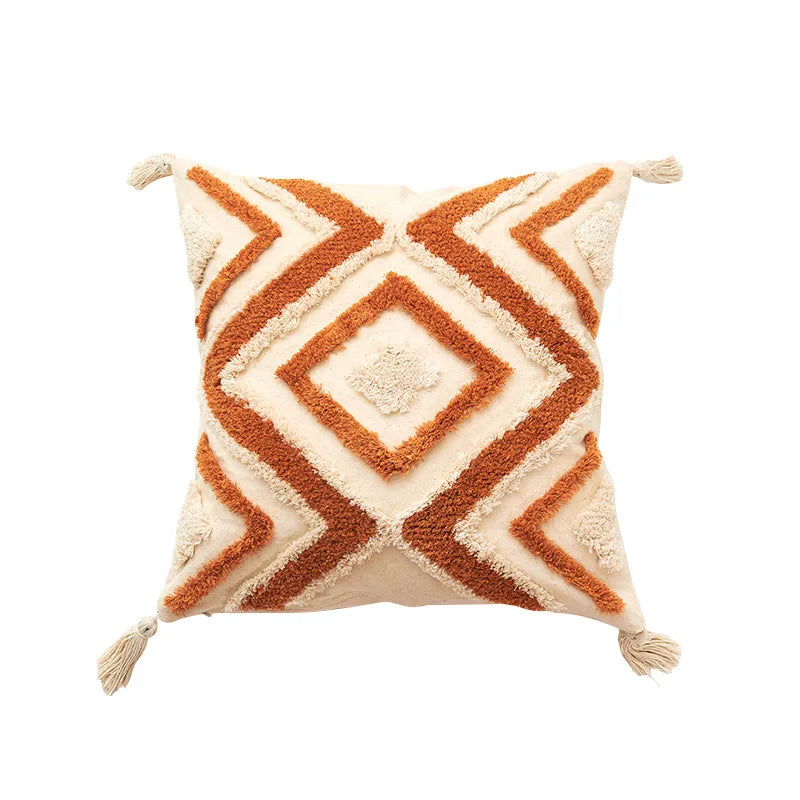 Tufted Boho Cushion Cover with Tassels - 45x45cm