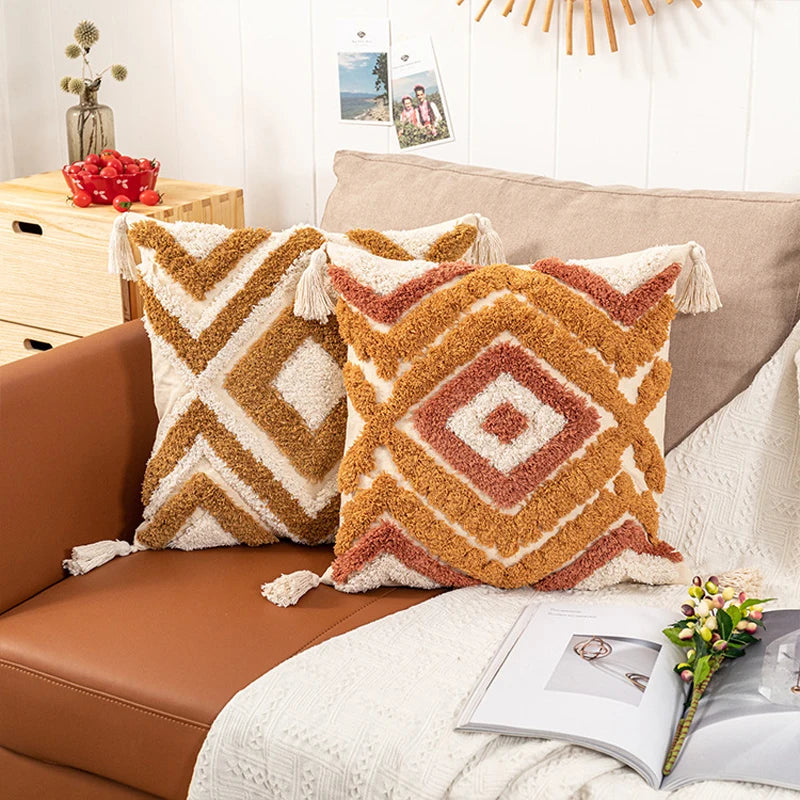 Tufted Boho Cushion Cover with Tassels - 45x45cm