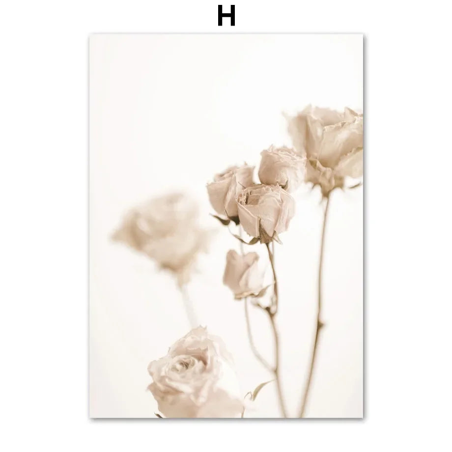 Beige Reed Peony Orchid Rose Boho Wall Art Canvas Painting Minimalist Posters And Prints Wall Picture For Living Room Home Decor - HOMELIVING