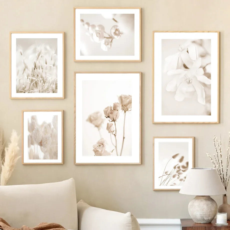 Beige Reed Peony Orchid Rose Boho Wall Art Canvas Painting Minimalist Posters And Prints Wall Picture For Living Room Home Decor - HOMELIVING