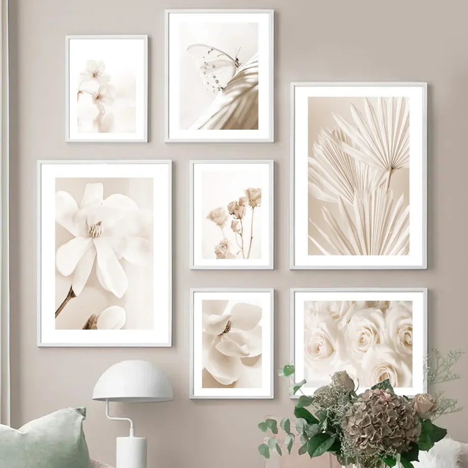 Beige Reed Peony Orchid Rose Boho Wall Art Canvas Painting Minimalist Posters And Prints Wall Picture For Living Room Home Decor - HOMELIVING