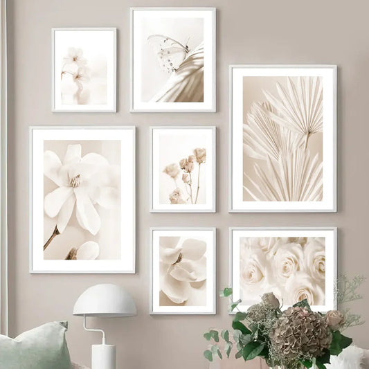 Beige Reed Peony Orchid Rose Boho Wall Art Canvas Painting Minimalist Posters And Prints Wall Picture For Living Room Home Decor - HOMELIVING