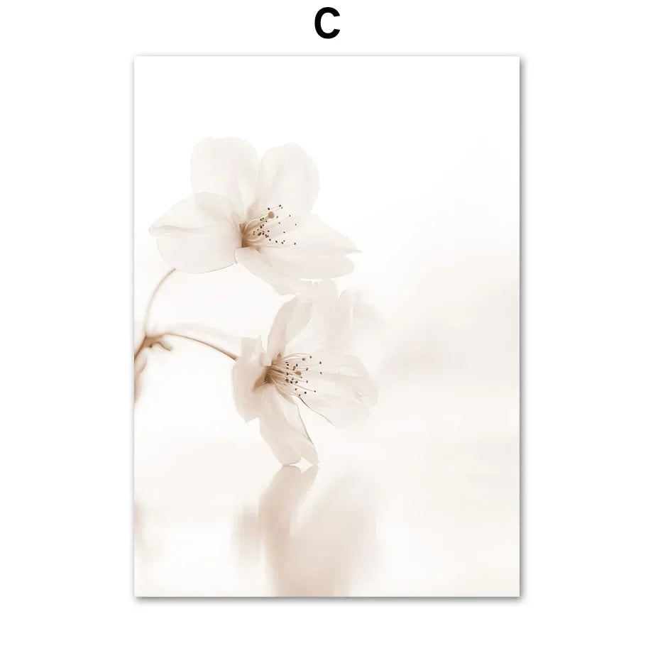 Beige Reed Peony Orchid Rose Boho Wall Art Canvas Painting Minimalist Posters And Prints Wall Picture For Living Room Home Decor - HOMELIVING